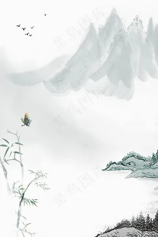 中国风复古水墨晕染山水海报背景素材