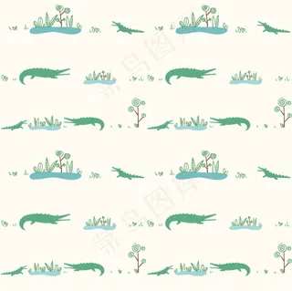 卡通植物花草无缝背景图