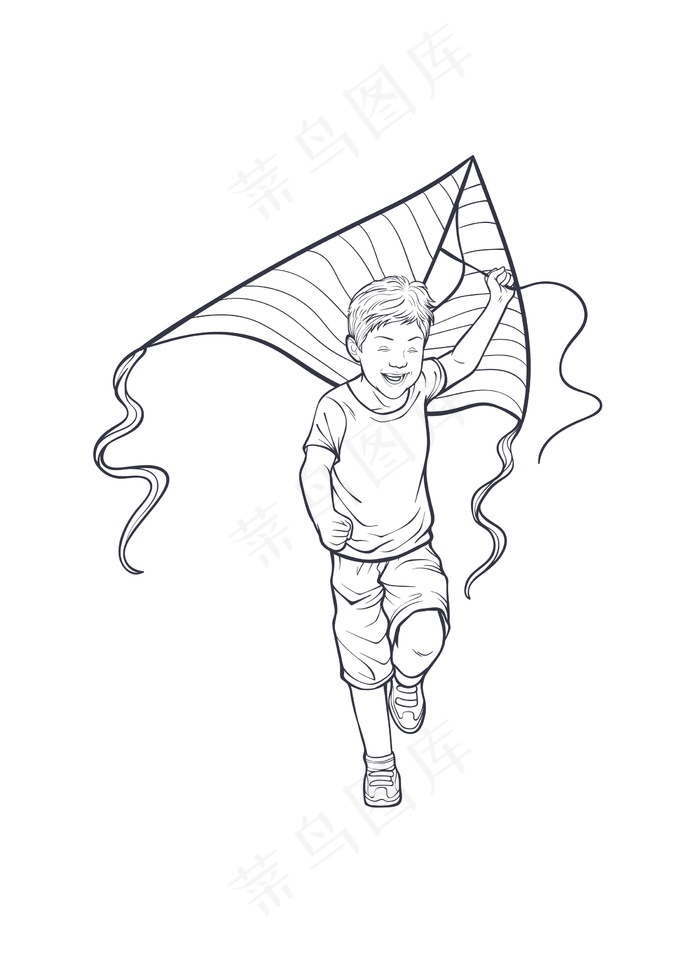 放风筝的小男孩简笔插画