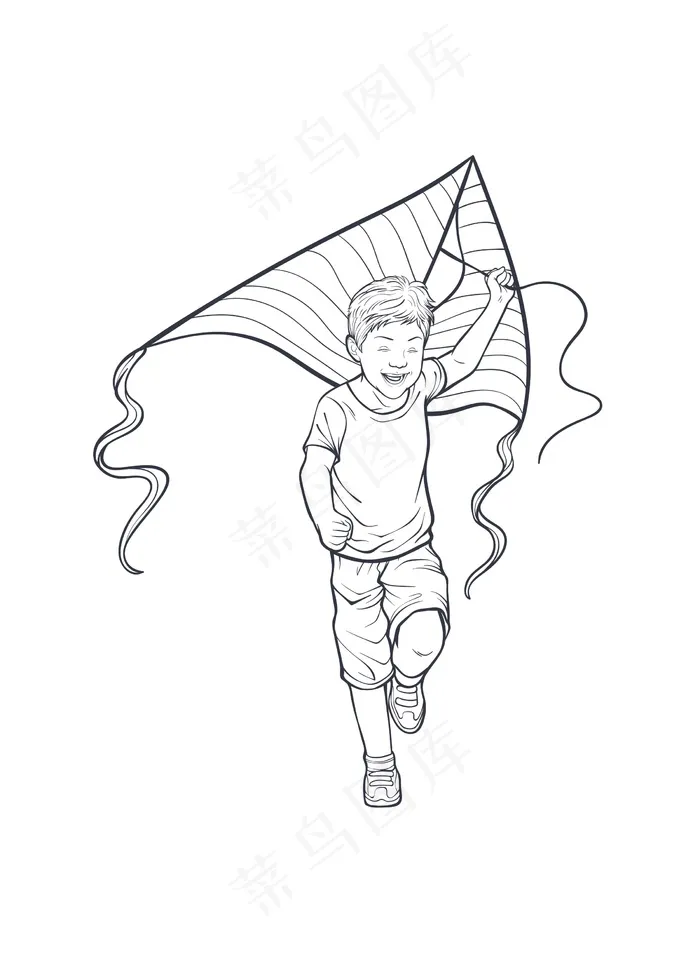 放风筝的小男孩简笔插画