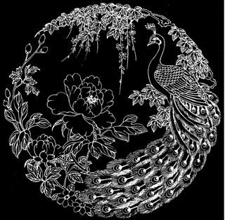 孔雀牡丹枫叶图