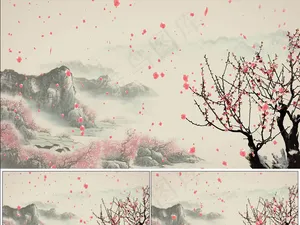 古风桃花飘落动态视频素材