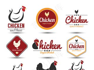 红色公鸡创意标签设计矢量素材