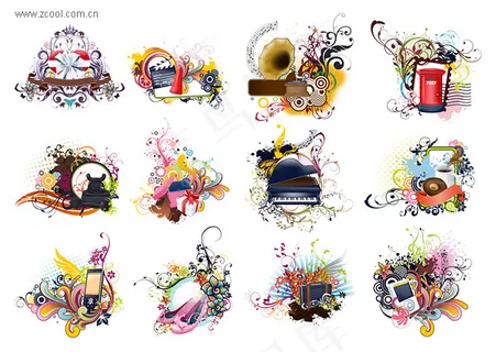 多款物品与潮流花纹矢量素材-2