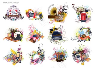 多款物品与潮流花纹矢量素材-2