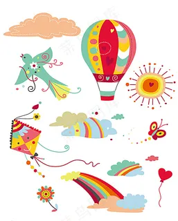 童趣天空插画矢量素材图片