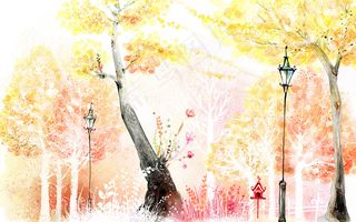 梦幻卡通秋天树林