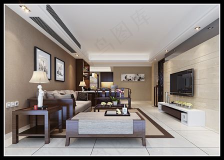 现代中式客厅效果图图片