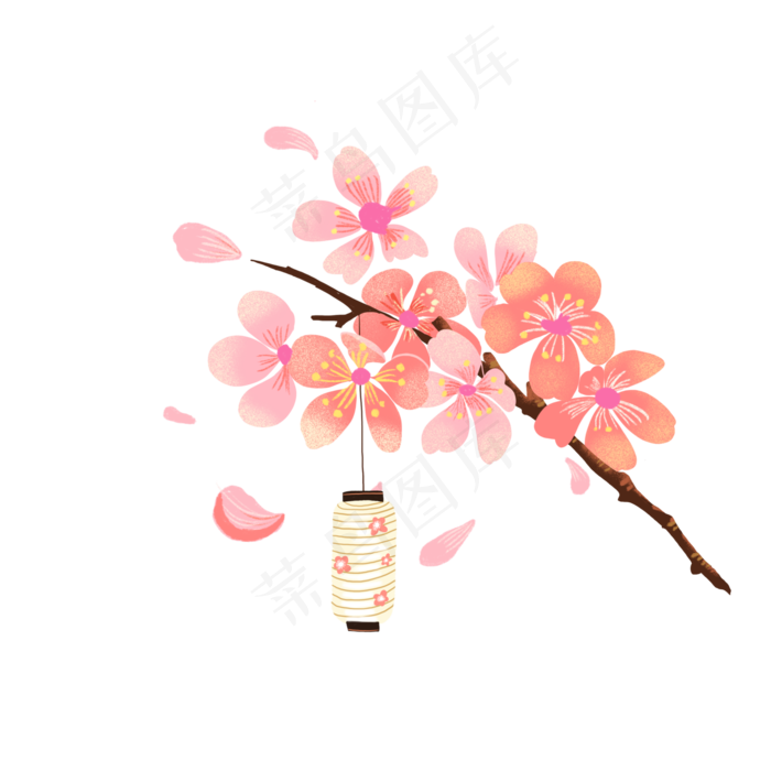 樱花粉色装饰灯笼春天PNG,免抠元素