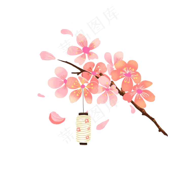 樱花粉色装饰灯笼春天PNG,免抠元素