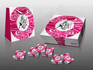 花好月圆唯美中秋月饼包装盒PSD素...