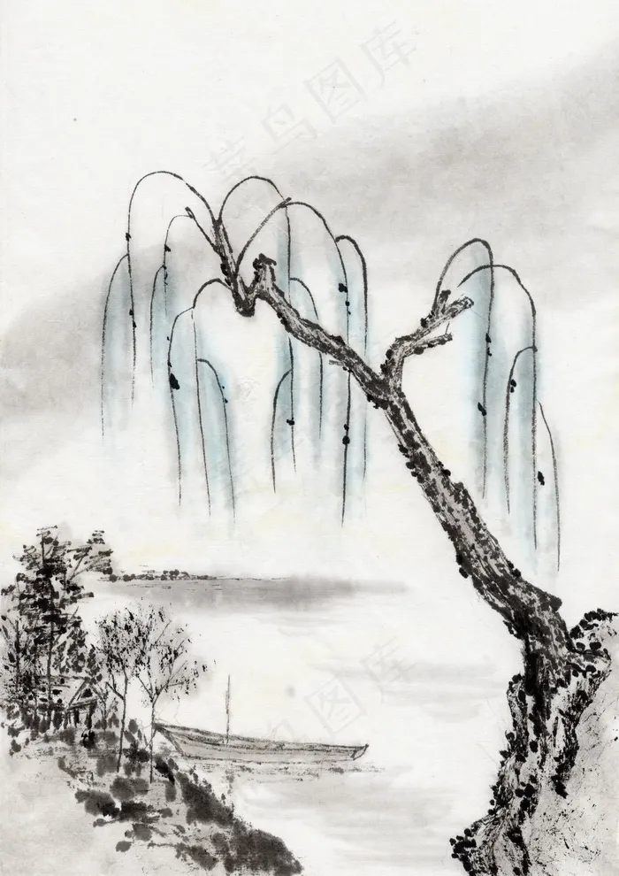 水墨树木山水画