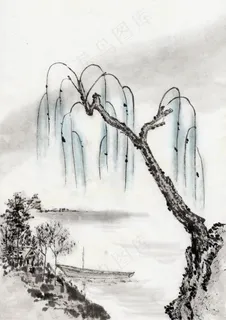 水墨树木山水画 水墨树木山水画