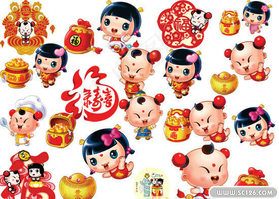 中国传统金童玉女PSD源文件psd模版下载