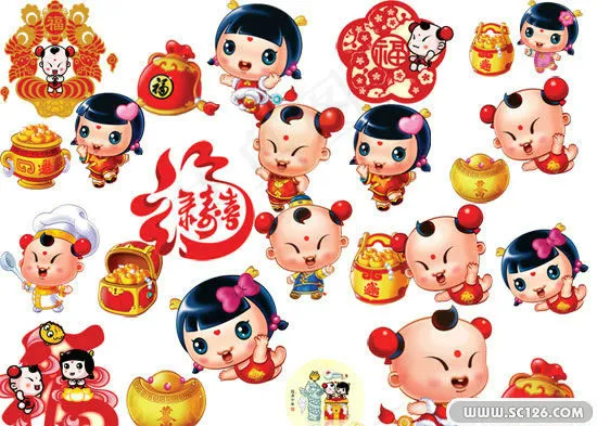 中国传统金童玉女PSD源文件psd模版下载