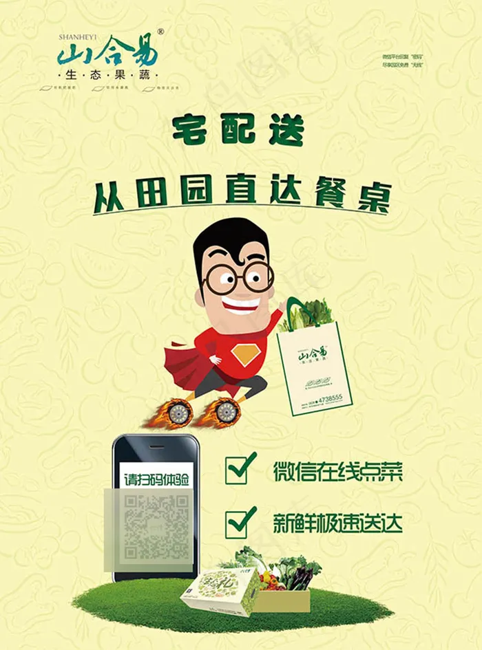 宅配送卡通水果蔬菜配送宣传海报