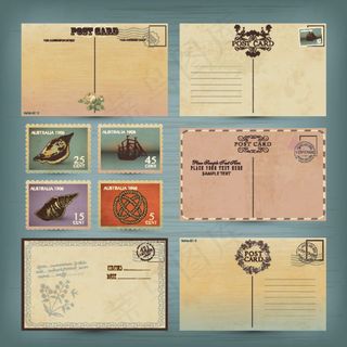 复古图案邮票明信片矢量素材