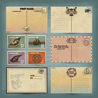 复古图案邮票明信片矢量素材