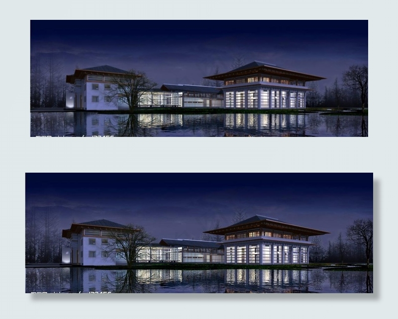 仿古建筑分层效果图图片(3000X1218(DPI:300))psd模版下载