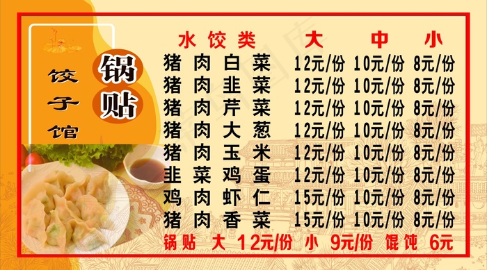 饺子锅贴cdr矢量模版下载