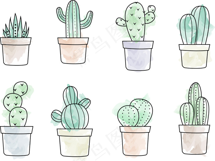仙人掌盆栽植物大全矢量素材免费下载