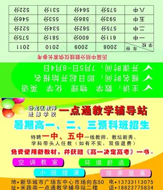 卧龙区高中暑假名片折页