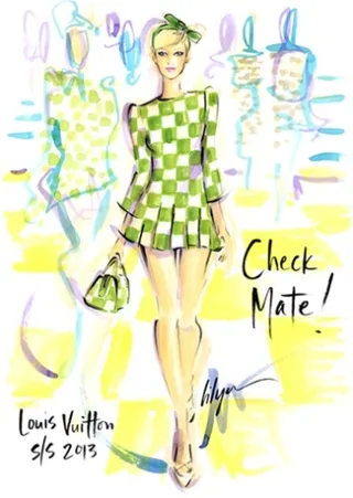 白绿色格子连衣裙设计图