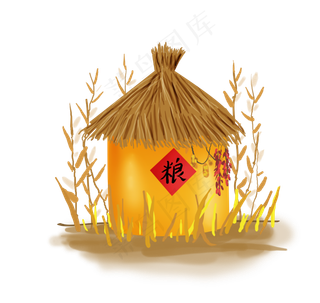 立秋手绘金色粮仓,免抠元素