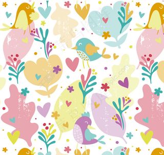 卡通花朵与鸟无缝背景