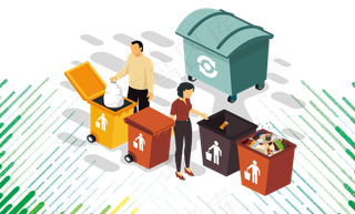 绿色环保卡通捡垃圾分类平面装饰