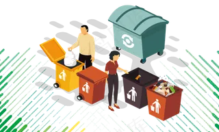 绿色环保卡通捡垃圾分类平面装饰