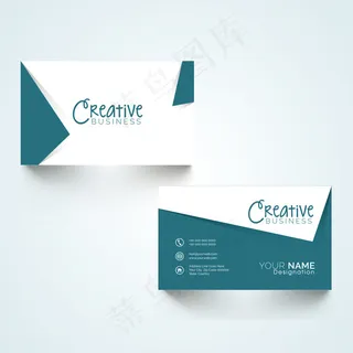 蓝白几何拼接商业名片