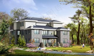 三层双拼别墅图纸带效果图