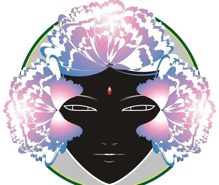 时尚花朵中国脸谱 黑图片cdr矢量模版下载