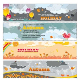 多款秋日主题风格banner设计背...
