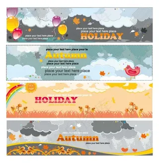 多款秋日主题风格banner设计背...