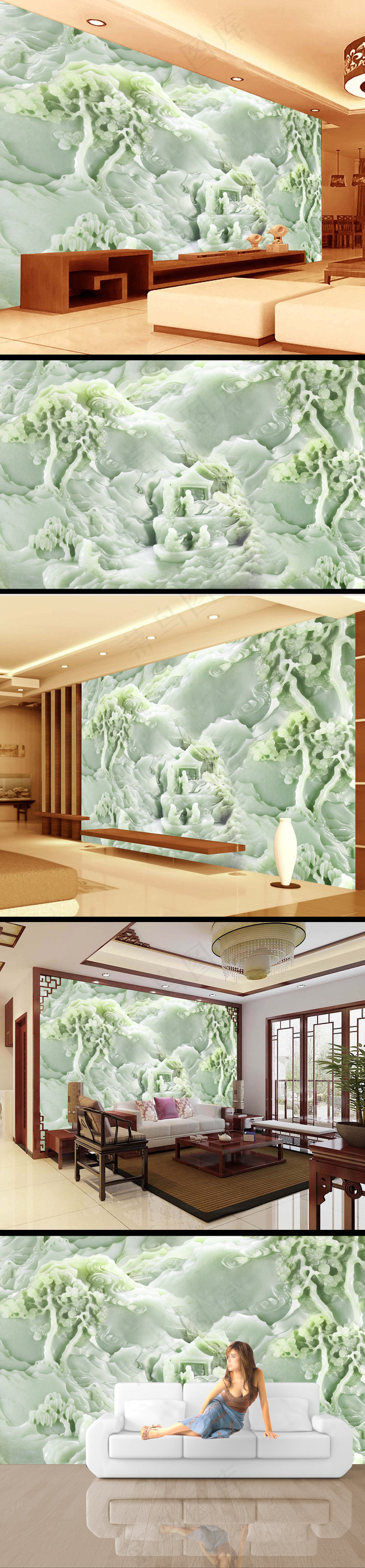 迎客松山水画玉雕玉璧壁画