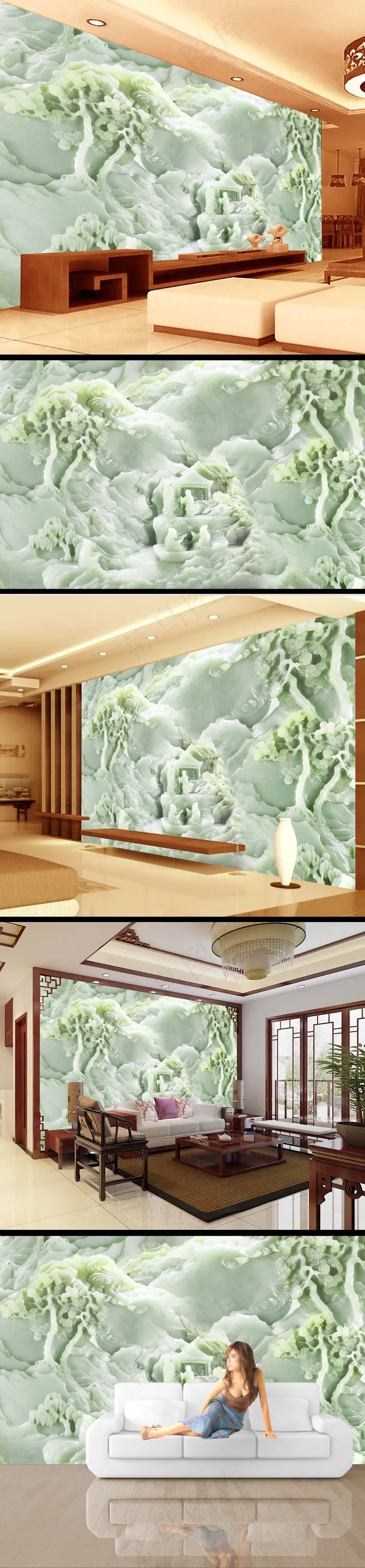 迎客松山水画玉雕玉璧壁画(9071X5669(DPI:72))psd模版下载