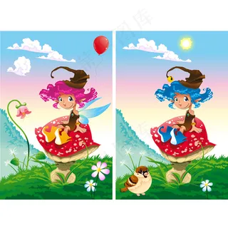 卡通小女孩矢量素材