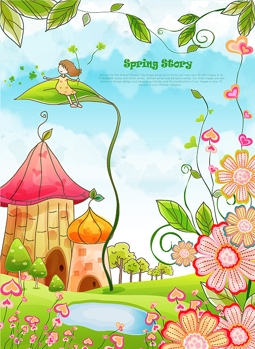 春天梦幻花纹花朵天使 蓝天白云