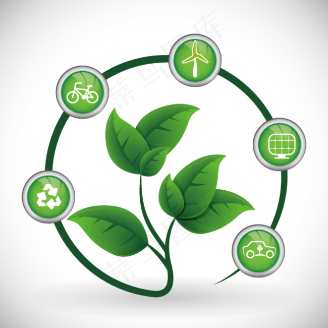 水晶按钮与绿叶图片