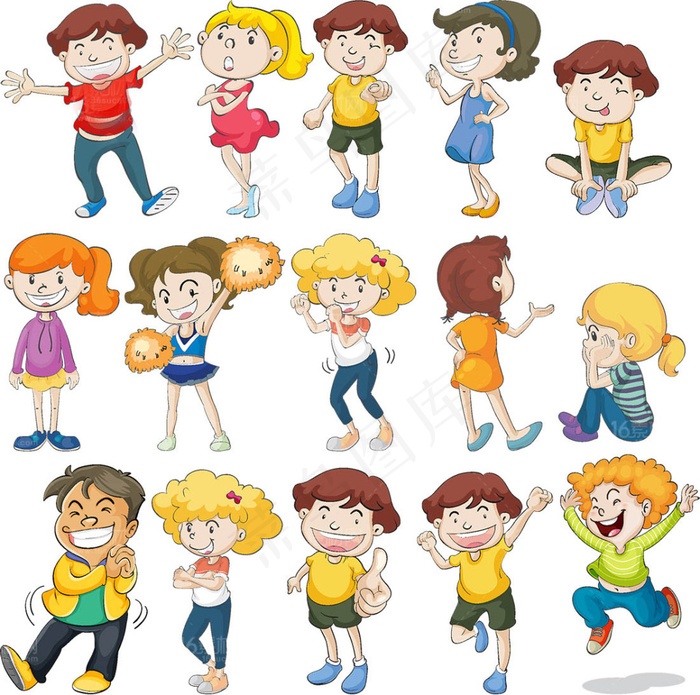 可爱的卡通儿童人物矢量素材