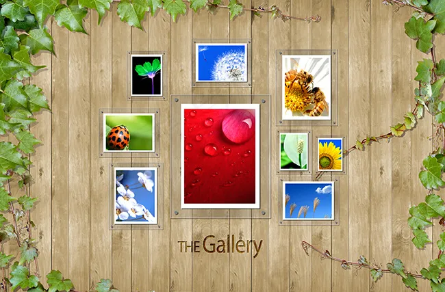 唯美木质背景照片墙psd模版下载