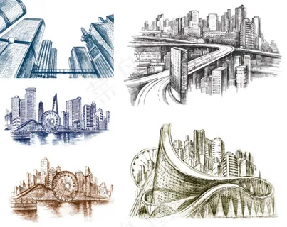 素描建筑手稿——矢量素材 素描建筑手稿——矢量素材