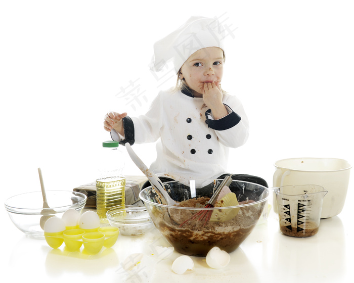 厨师装扮的大人小孩烹饪美食健康家庭情侣亲子素材