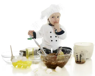 厨师装扮的大人小孩烹饪美食健康家庭情侣亲子素材