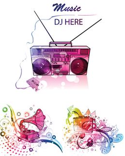 复古音乐主题炫彩矢量素材