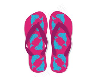 创意海豚鱼矢量外贸夹板拖鞋