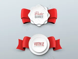 贴纸标签和红色丝带矢量素材图