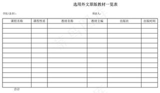 选用外文原版教材一览表